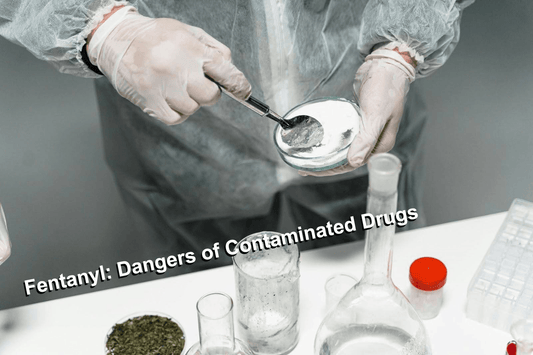 Laboratory person checking the white powder in the container