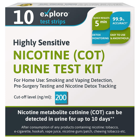 Nicotine Urine Test for Home, 10 Strips, 200 ng/ml - Exploro