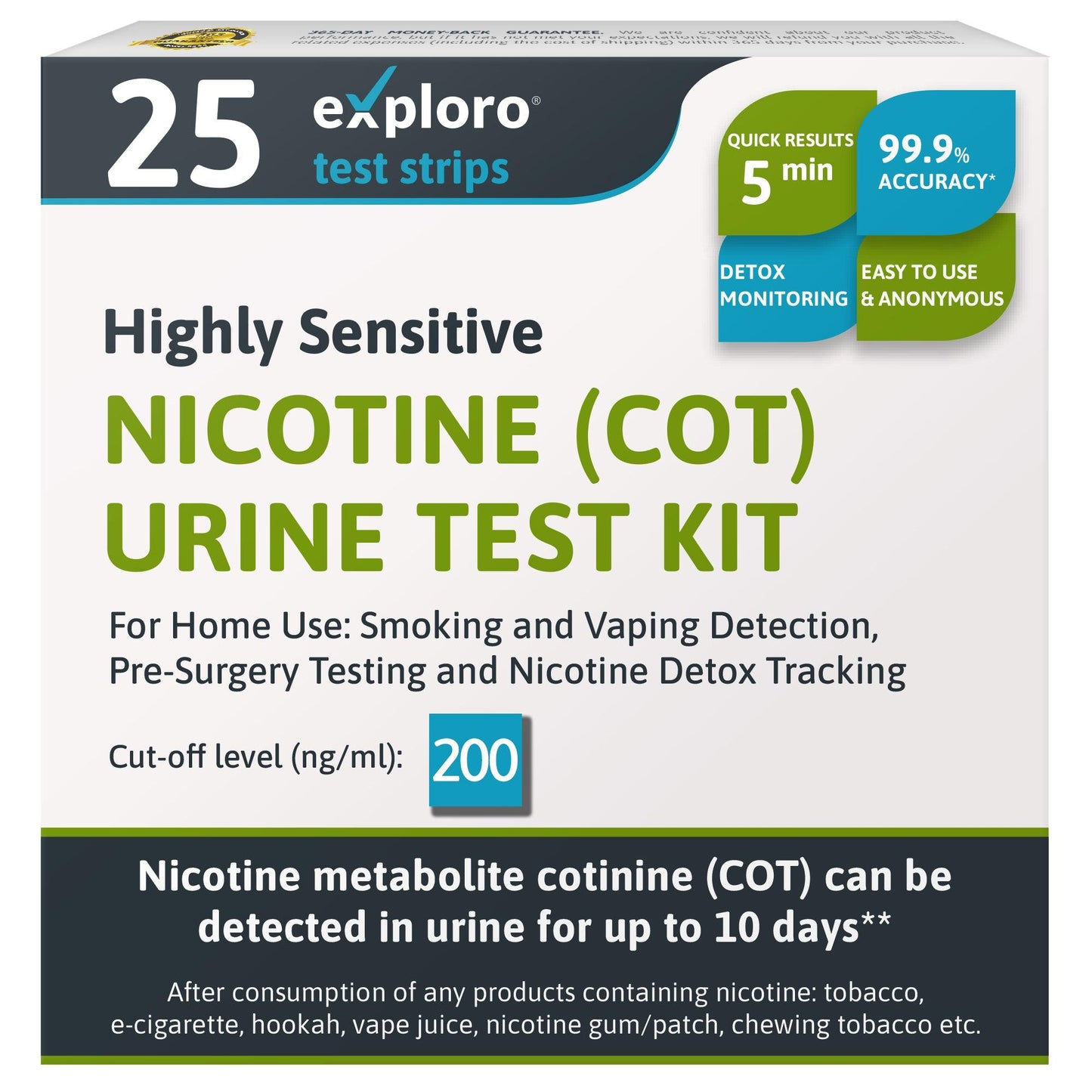 Nicotine Urine Tests for Home, 25 Strips, 200 ng/ml - Exploro