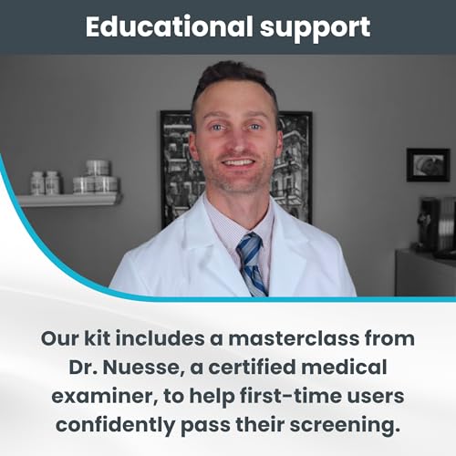 Man in a white coat with text about educational support and a masterclass from Dr. Nuesse.