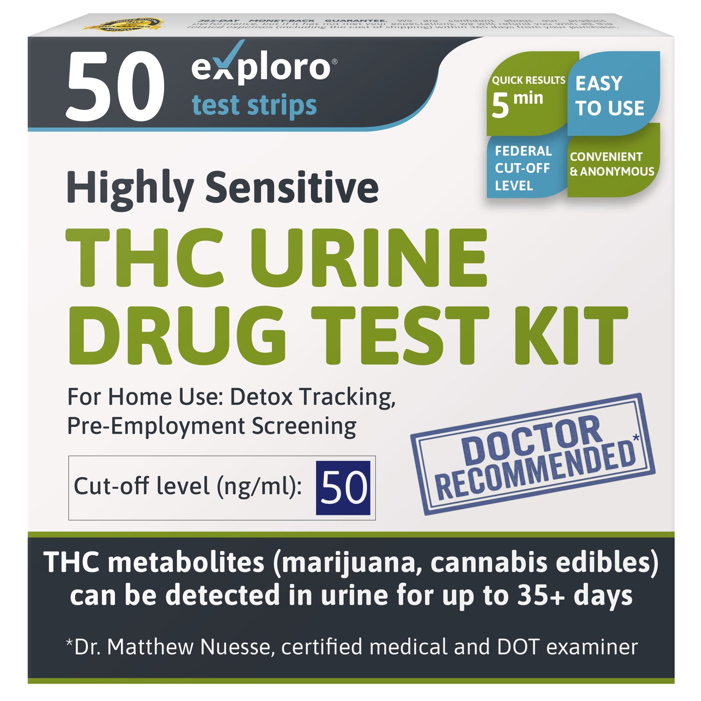 Exploro THC urine drug test kit for pre employment testing medical approved