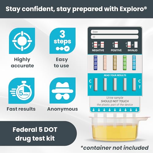 Exploro drug test kit with features and branding on a gray background