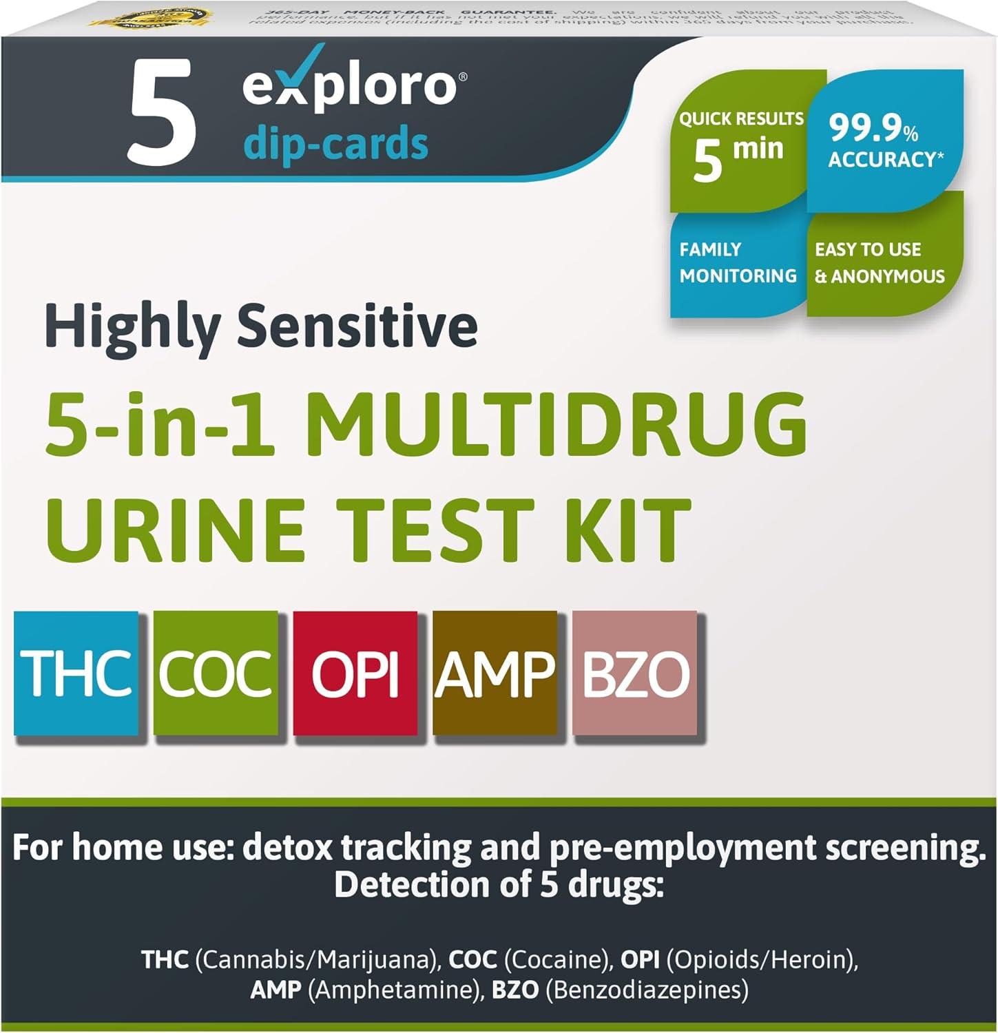 5-Panel Urine Drug Test. 5 Dip-Cards - Exploro