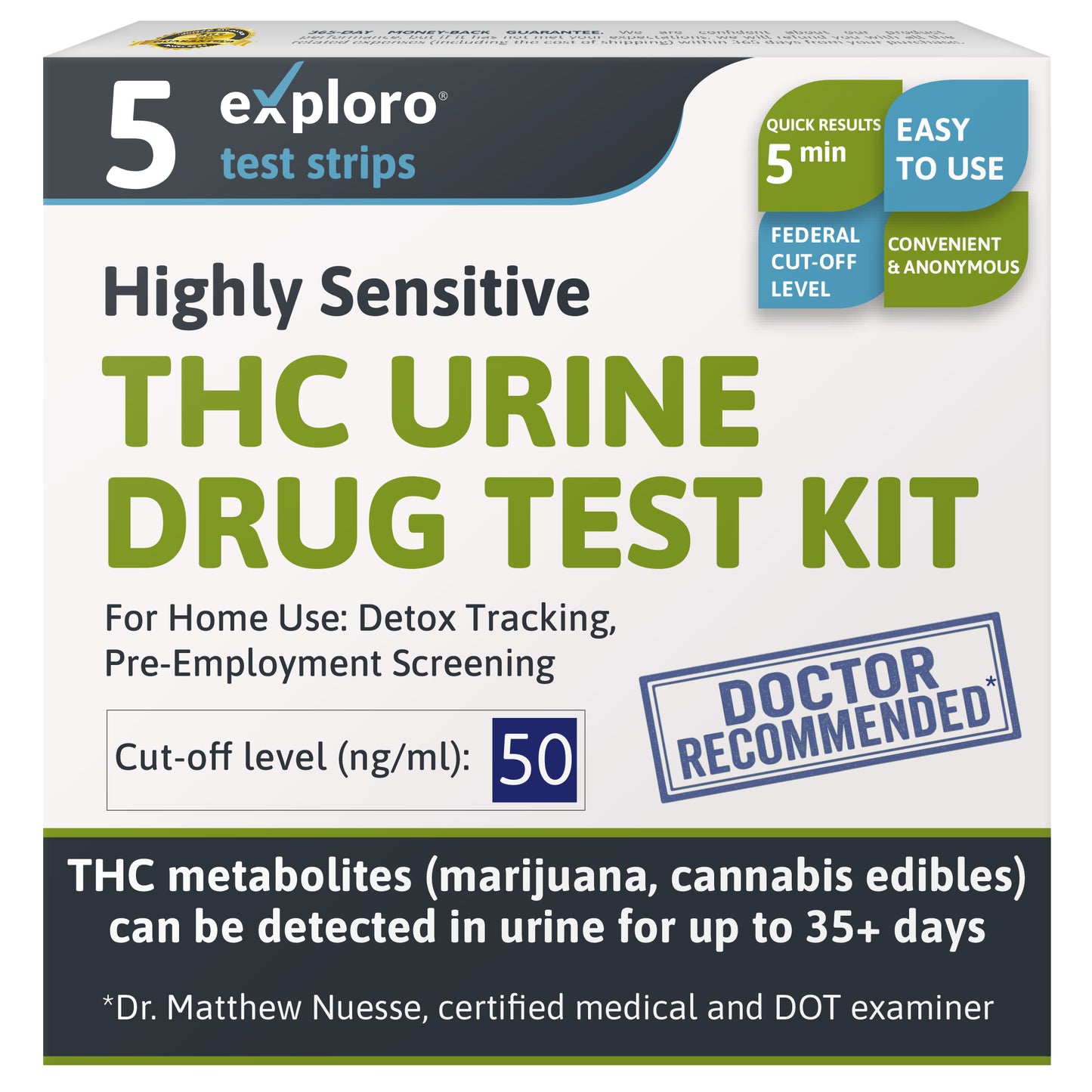 Exploro THC urine drug test kit for pre employment testing medical approved