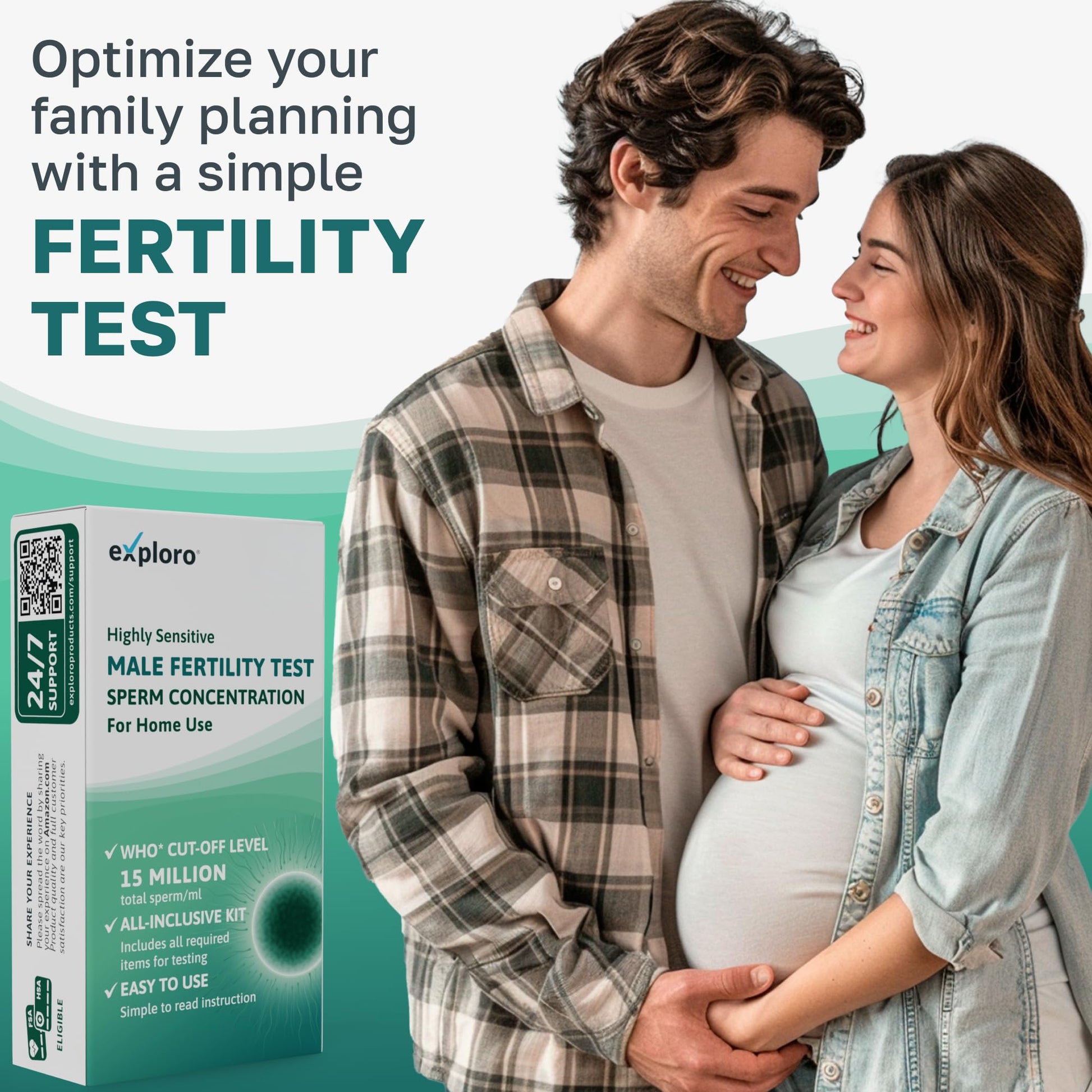 Couple with a fertility test kit, promoting family planning.