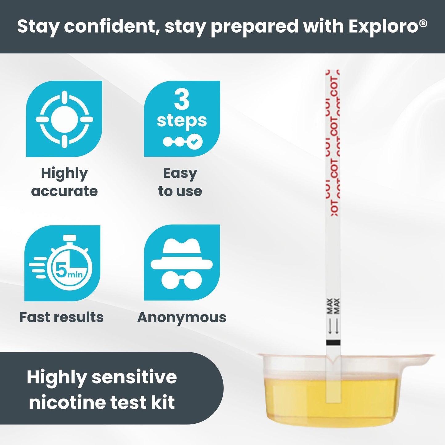 Nicotine Urine Tests for Home, 15 Strips, 200 ng/ml - Exploro
