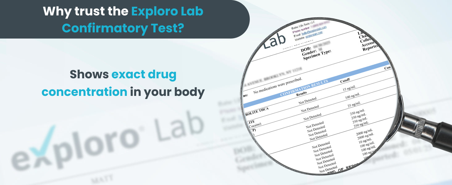 Exploro confirmatory drug test shows exact drug levels lab certified 14 metabolites testing