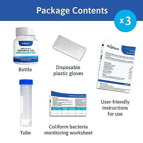 Home Tap & Well Water Bacteria Testing Kit 3 pcs (Coliform/E. Coli). package
