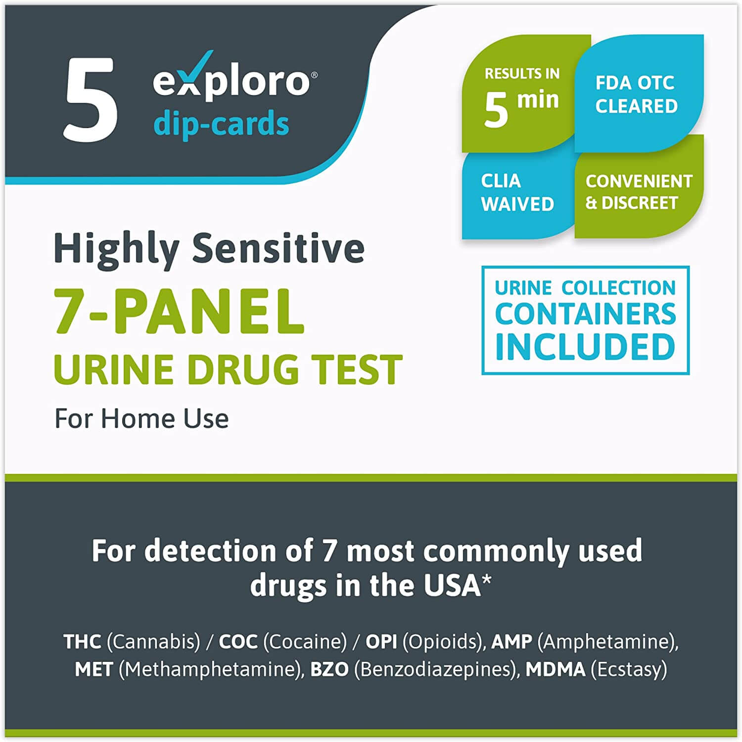 Exploro Highly Sensitive 7-Panel Urine Drug Test for Home Use
