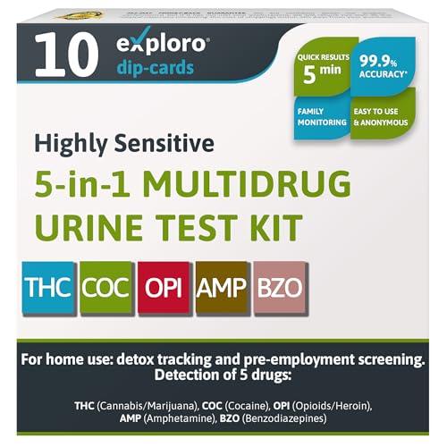 Exploro 5 panel drug test, Multi drug test kit, at home drug test kit for all drugs, home drug testing kits for Amphetamine Oxazepam Cocaine...