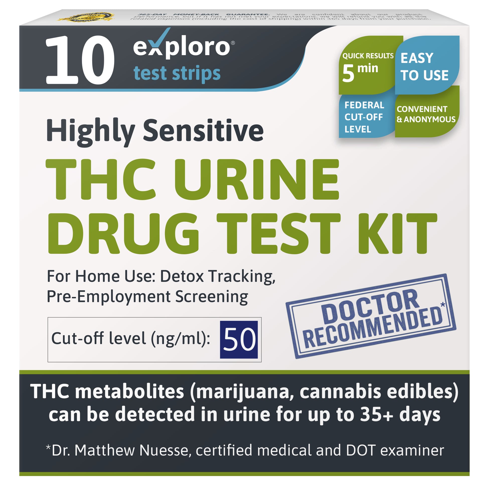 Exploro THC urine drug test kit for pre employment testing medical approved