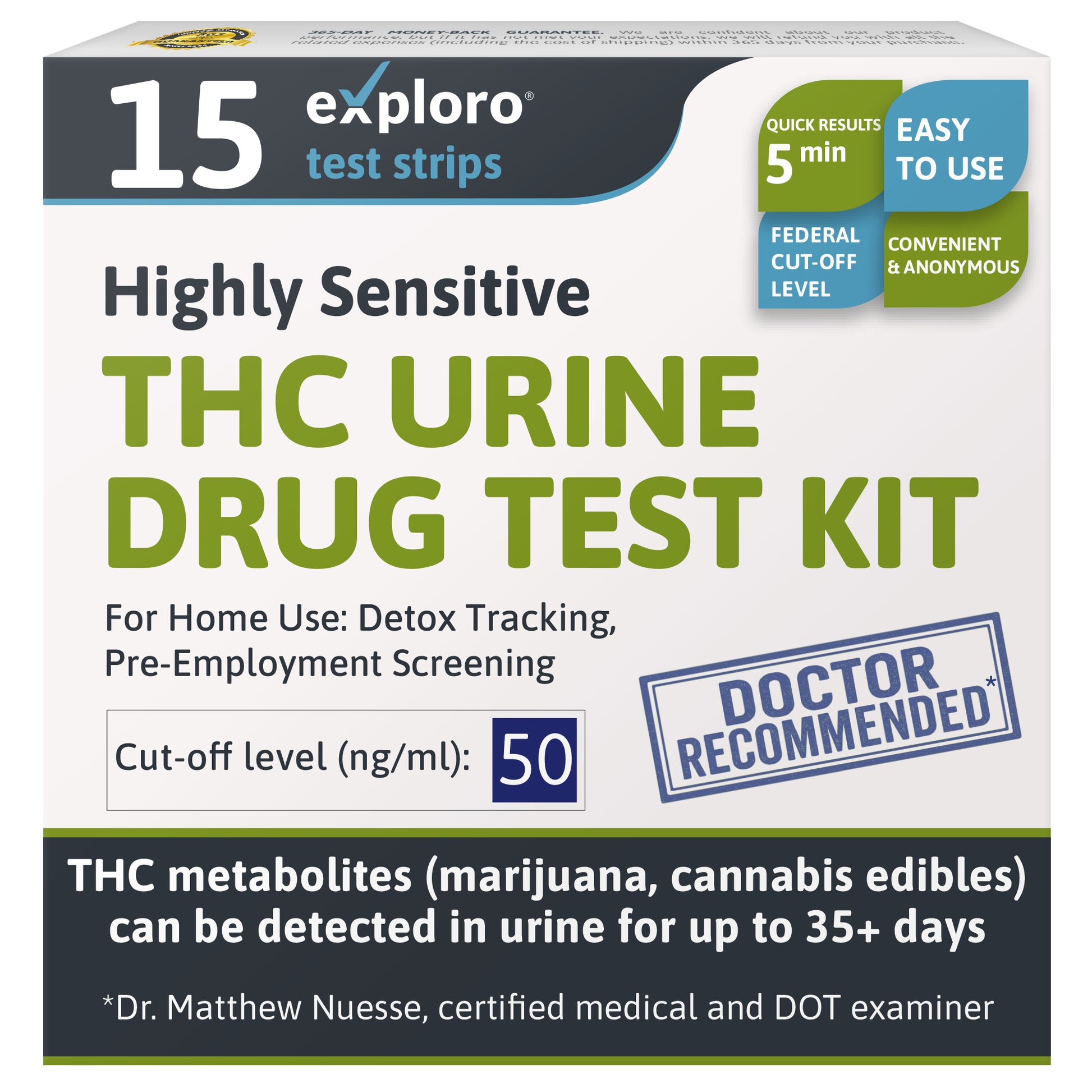 Exploro THC urine drug test kit for pre employment testing medical approved