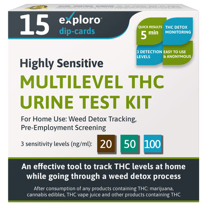 3-Level THC Urine Drug Test Kit, 15 Dip-Cards, 20-50-100ng/ml