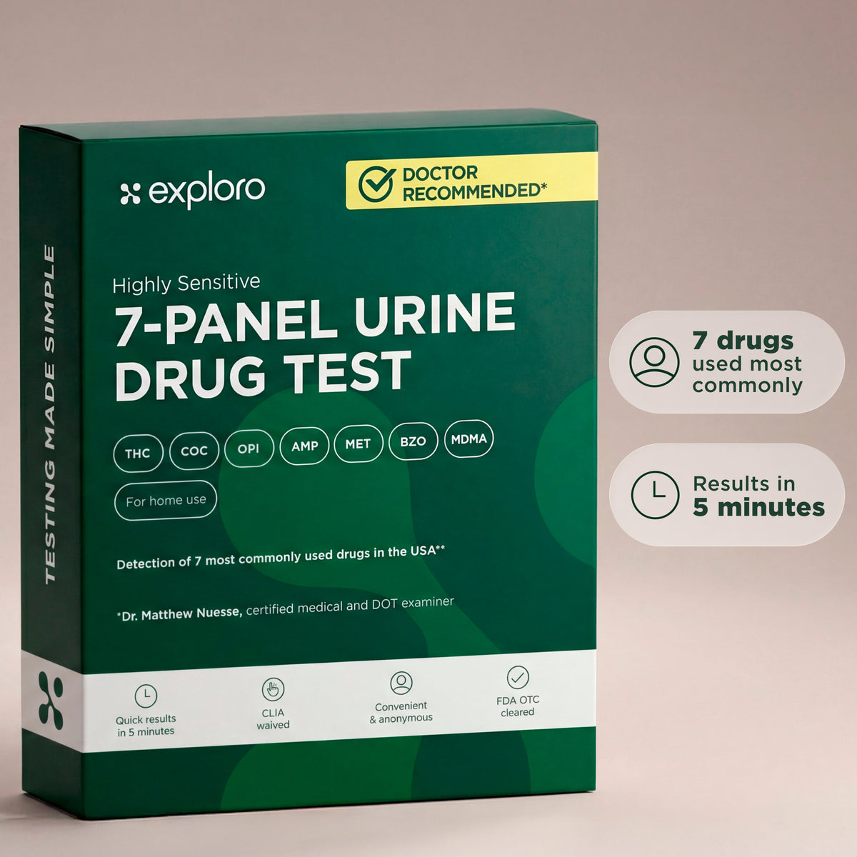 7-Panel Urine Drug Test, 5 Dip-Cards