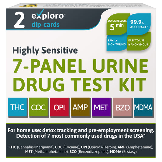 Exploro At Home 7-Panel Urine Drug Test. 2 Dip-Cards.