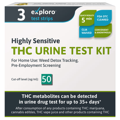 THC Urine Drug Test Kit, 3 Strips + Cups, 50 ng/ml