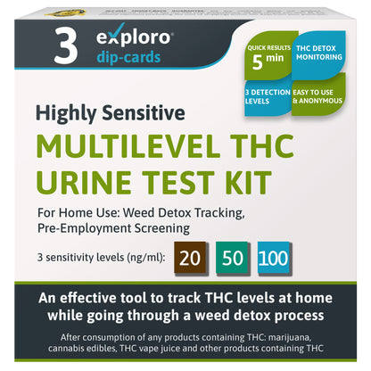 3-Level THC Urine Drug Test Kit, 3 Dip-Cards, 20-50-100 ng/ml