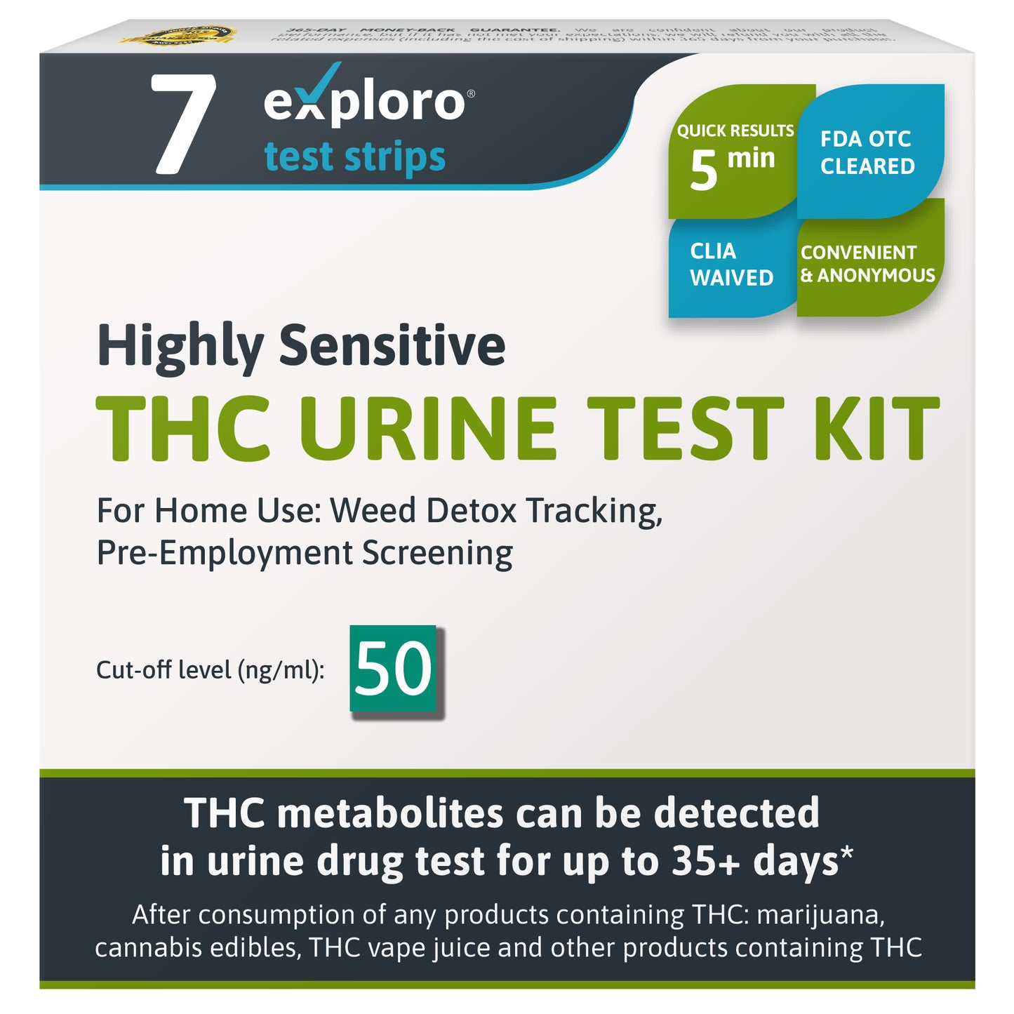 THC Urine Drug Test Kit, 7 Strips, 50 ng/ml