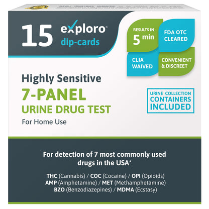 7-Panel Urine Drug Test. 15 Dip-Cards with Cups.