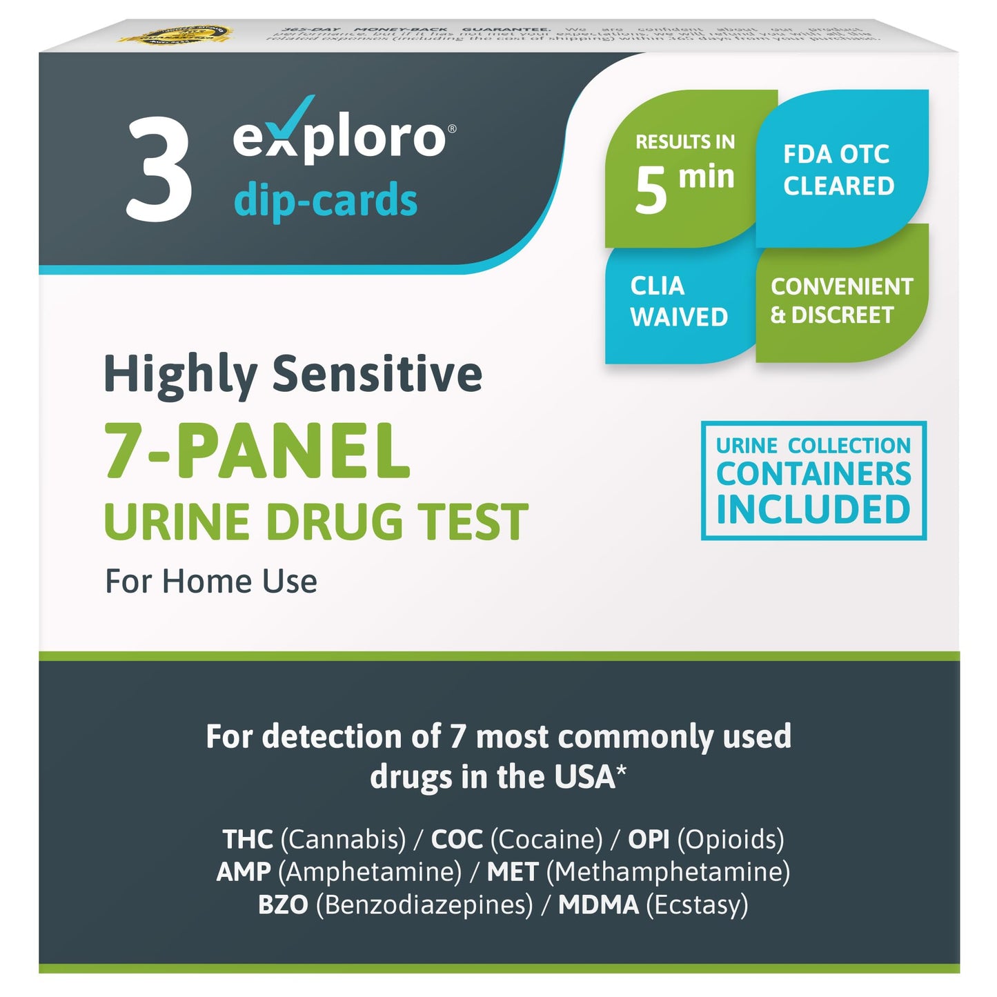 7-Panel Urine Drug Test. 3 Dip-Cards with Cups.