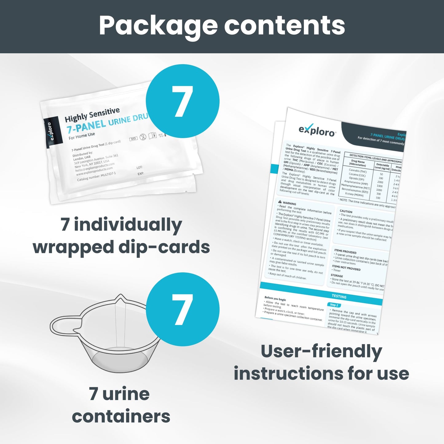 7-Panel Urine Drug Test. 7 Dip-Cards with Cups.