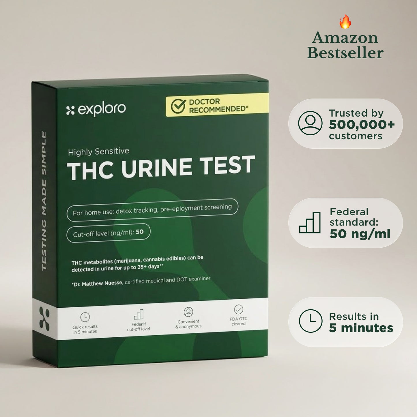 Exploro At Home THC Urine Drug Test Kit, 15 Strips, 50 ng/ml