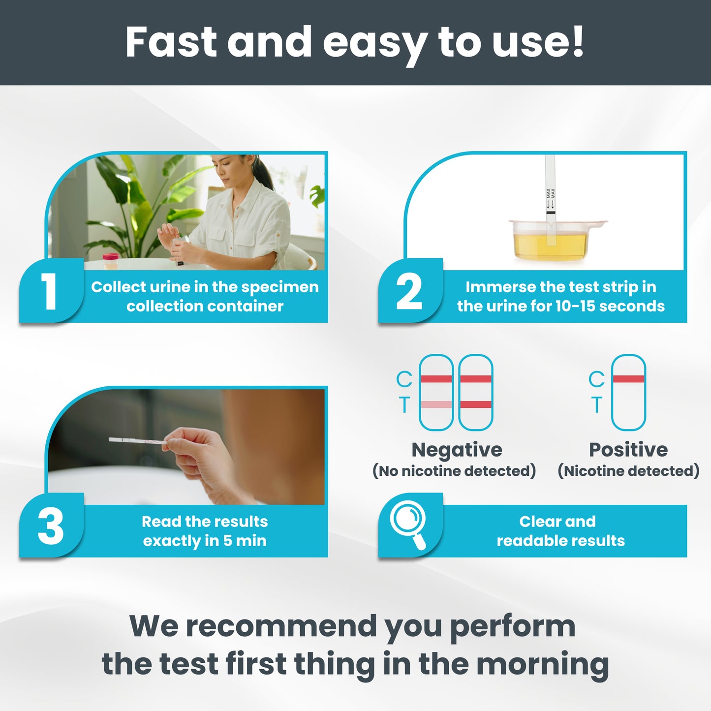 Nicotine Urine Test for Home, 10 Strips, 200 ng/ml