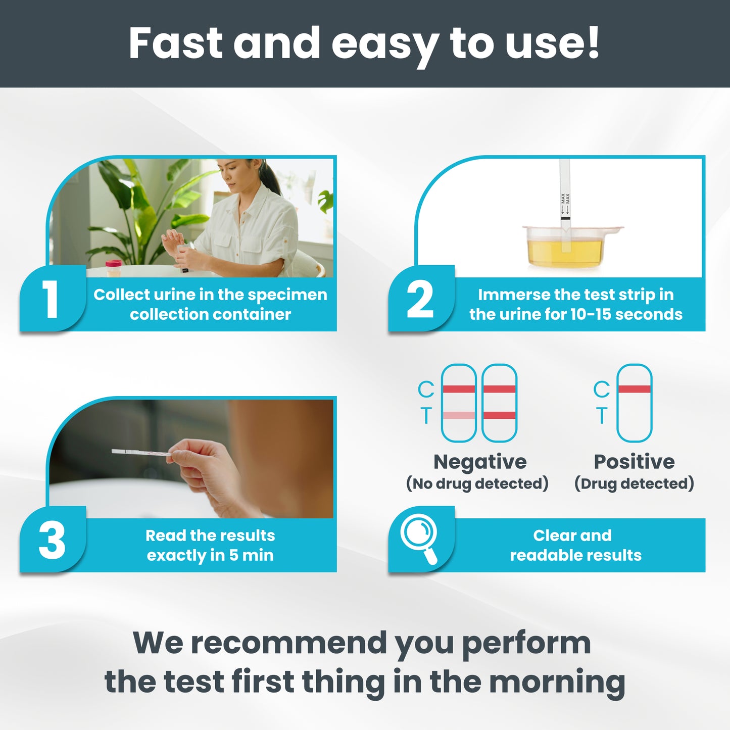 THC Urine Drug Test Kit, 3 Strips + Cups, 50 ng/ml