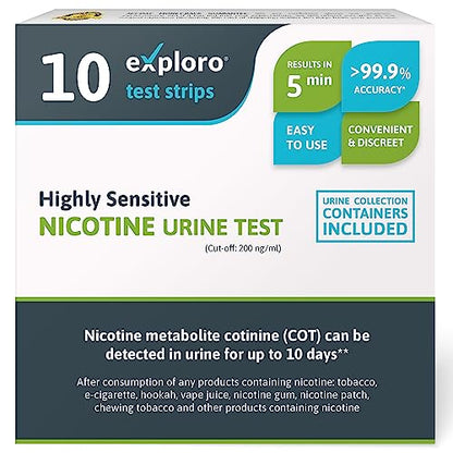Nicotine Urine Test for Home, 10 Strips, 200 ng/ml