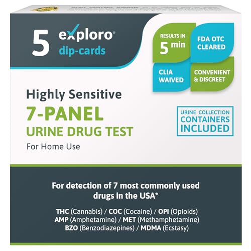 7-Panel Urine Drug Test. 5 Dip-Cards with Cups