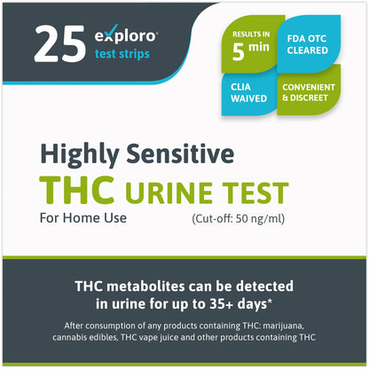 THC Urine Drug Test, 25 Strips, 50 ng/ml