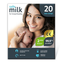 Load image into Gallery viewer, Smiling Woman With A Baby On The Exploro Safe Milk For Breastfeeding Product Box With Twenty Test Strips
